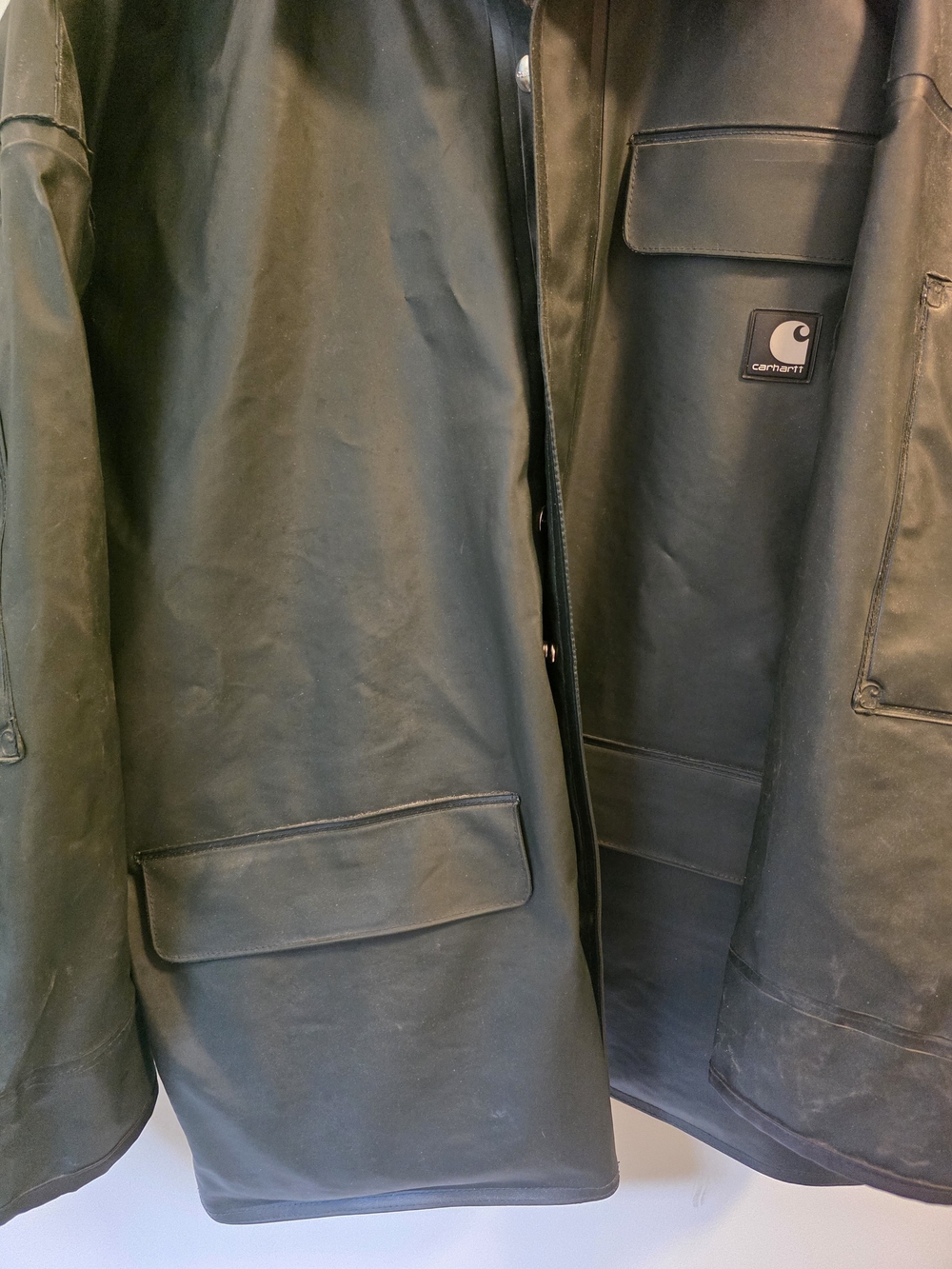 Carhartt Men's Dark Green Work Raincoat with Corduroy Collar - Picture 6 of 7